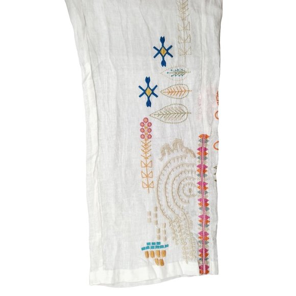 Johnny Was Embroidered Pants BIYA Elektra Large White Linen Drawstring B63422-2 - Picture 11 of 11